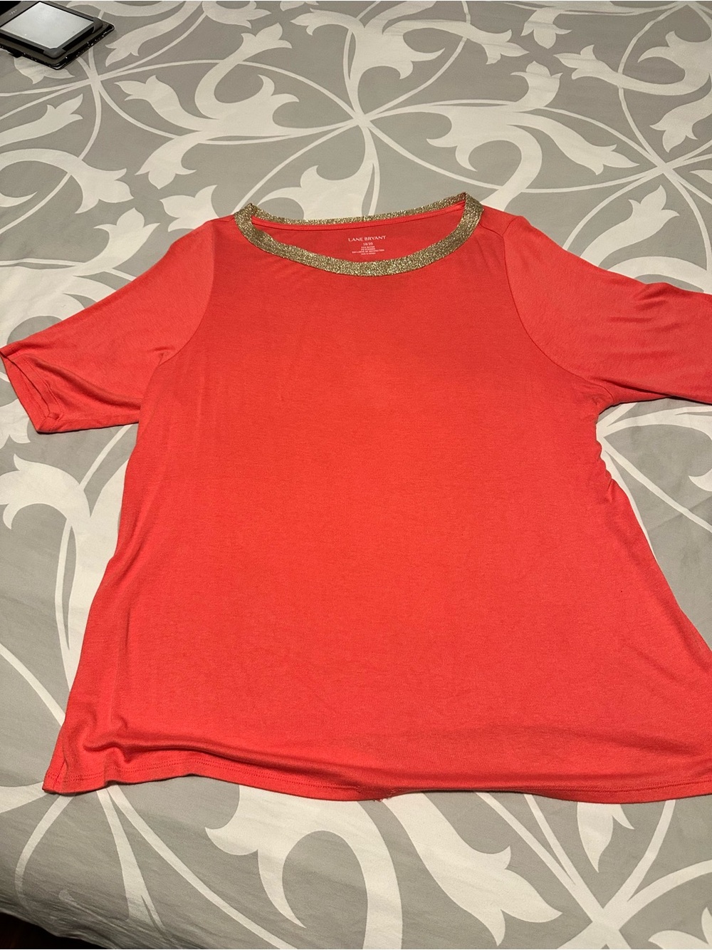 Lane Bryant Coral Short Sleeve Tee with Gold Trim
